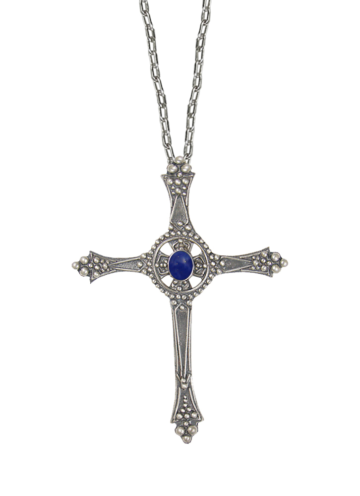 Sterling Silver Baroque Cross Pendant With Lapis Lazuli